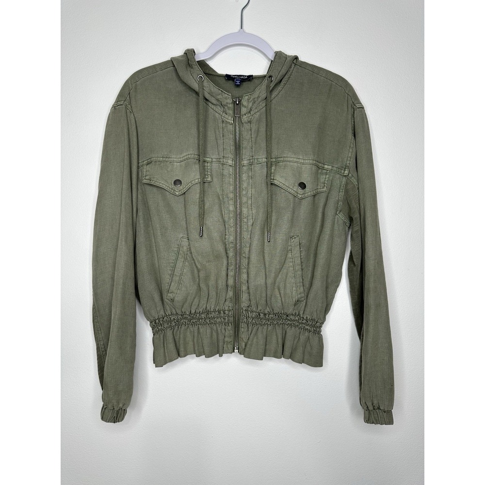 Splendid Bodhi Peplum Jacket Size S Sage Green Linen Blend Hooded Utility